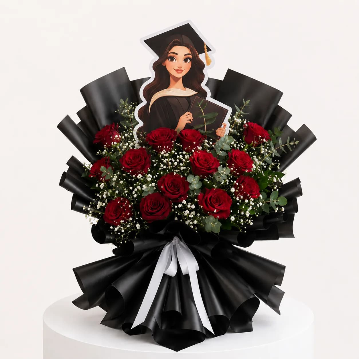 Red Rose Graduation Bouquet – Black Wrap